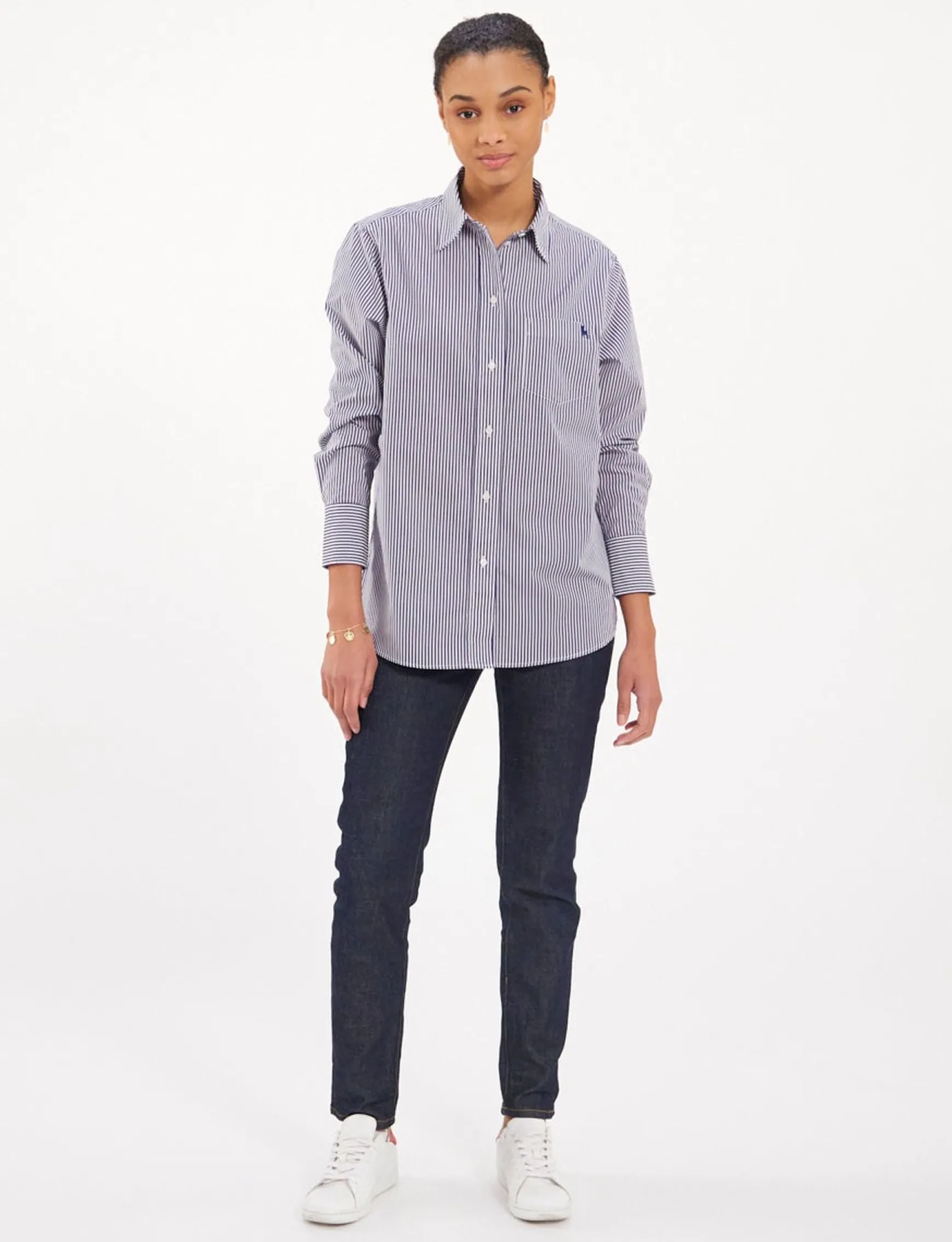Maureen navy/white striped shirt