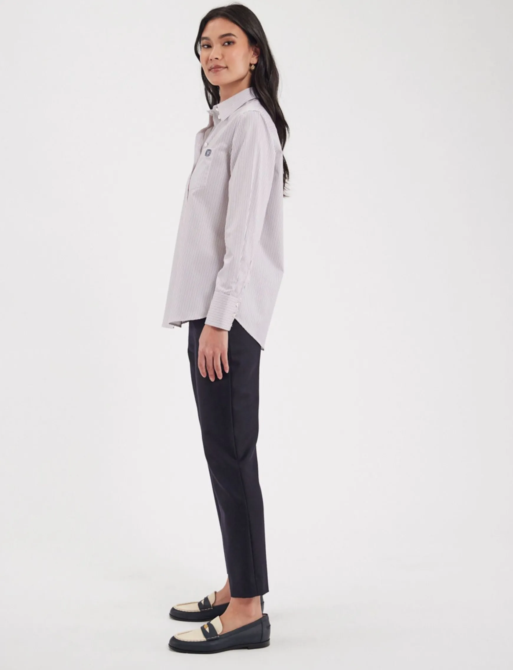 Maureen red and blue striped shirt