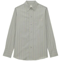 Maureen shirt in almond green cotton with beige stripes