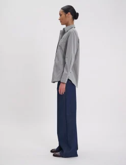 Maureen shirt in almond green cotton with beige stripes