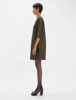 Megan black and gold jacquard weave dress