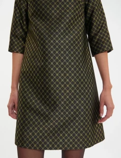Megan black and gold jacquard weave dress