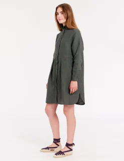 Monica dress in dark green linen