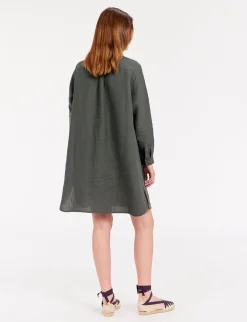 Monica dress in dark green linen