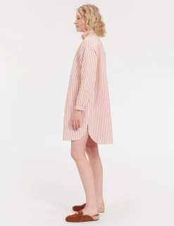 Monica dress in red and white striped linen