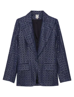 Navy blue embroidered dove jacket