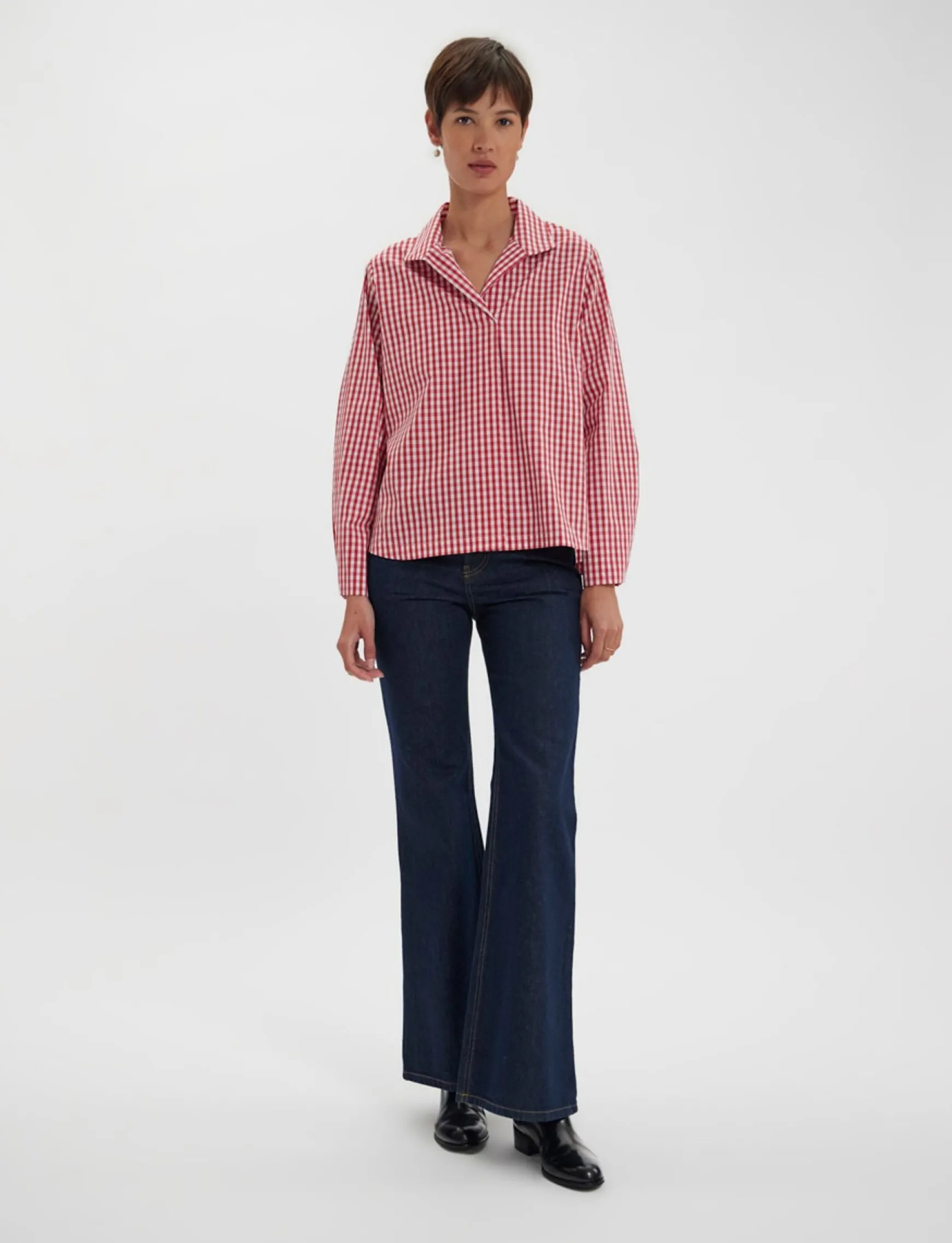 Noa red and white gingham check top