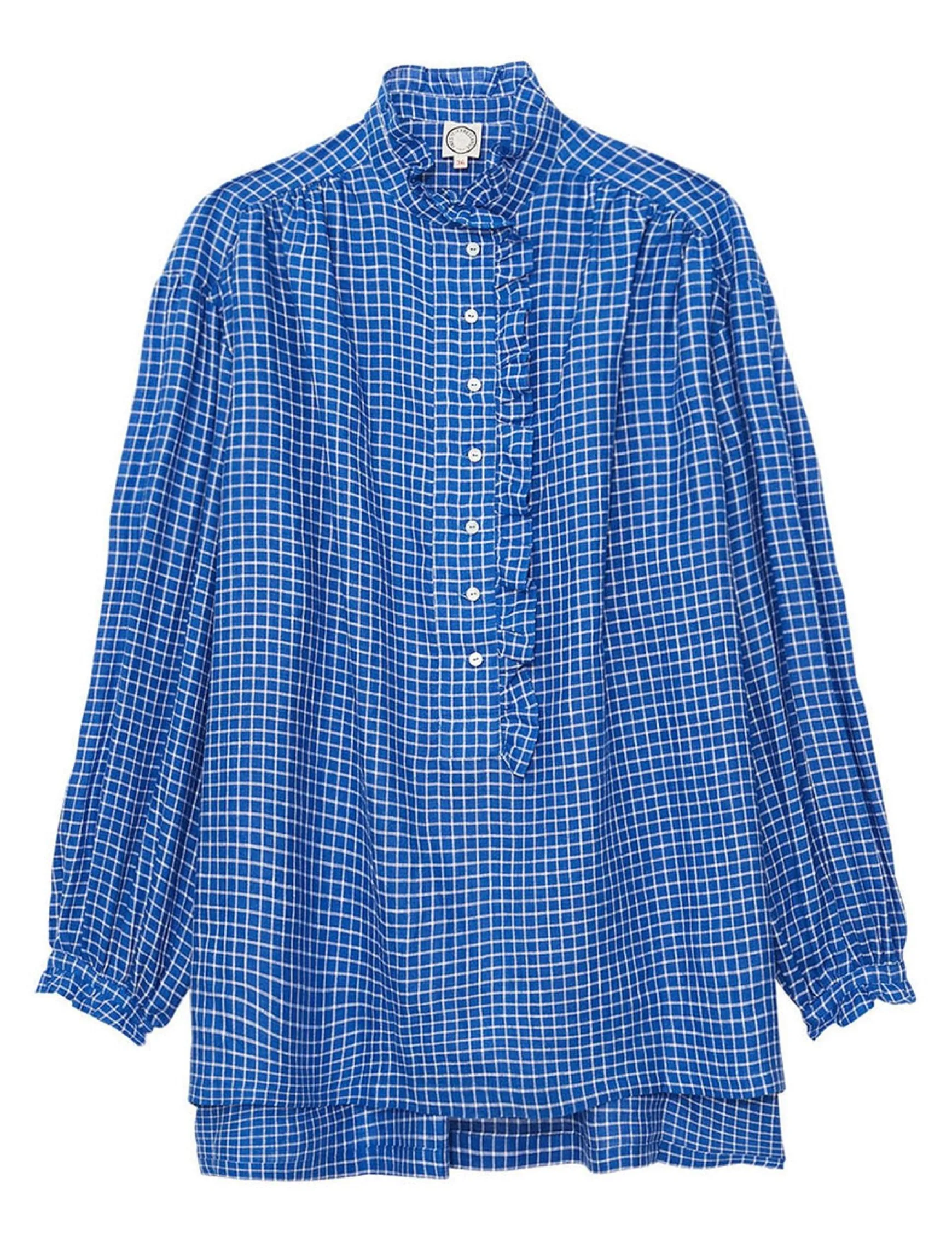 Oversized Maryange shirt with ruffles in blue linen