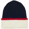 Pedro hat in ecru reverse navy knit, red mesh