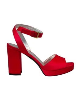 Platform sandals in red silk