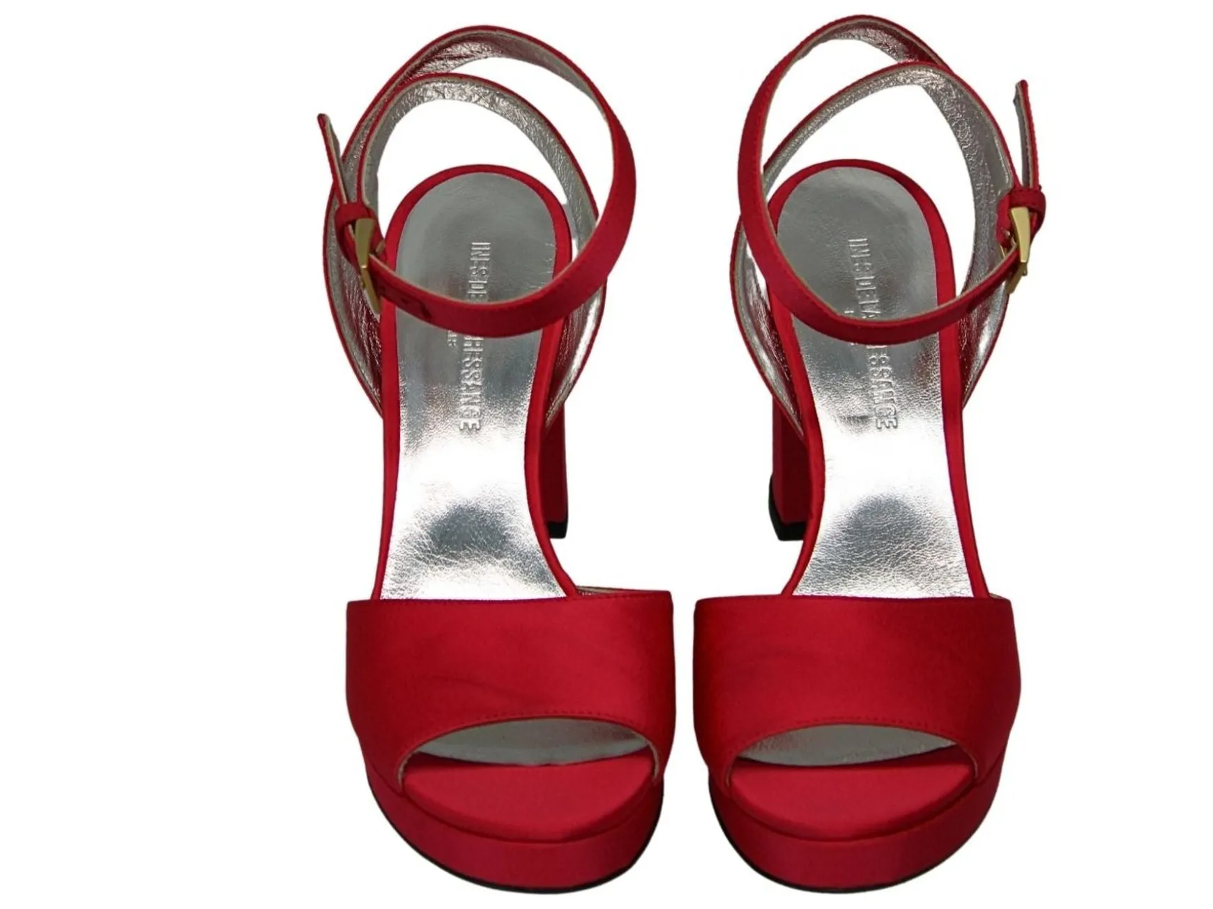 Platform sandals in red silk