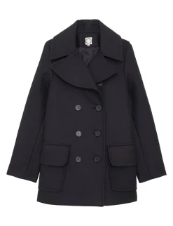 Séraphine dark blue herringbone wool pea coat