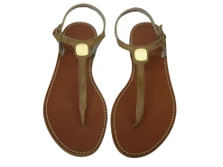 Tobacco leather flat sandals
